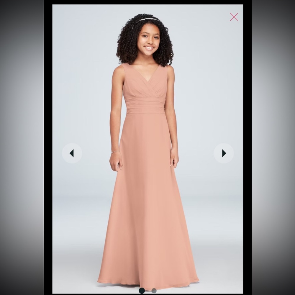 David’s Bridal Chiffon Surplice Tank Junior Bridesmaid Dress Peach Size 14
